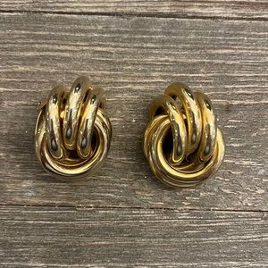 Vintage Gold Knotted Clip On Earrings